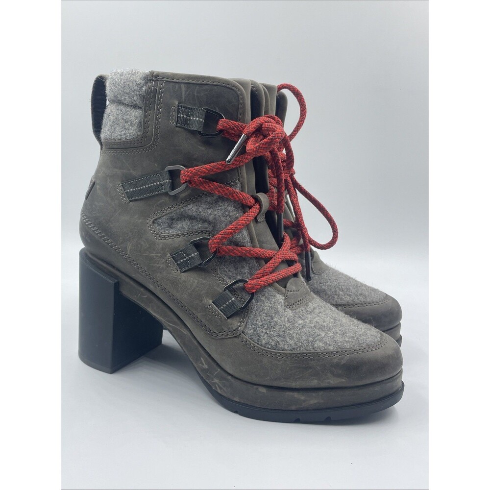 Sorel Blake Lace Up Quarry Gray Waterproof Block Heel Ankle Boot Women Size 7